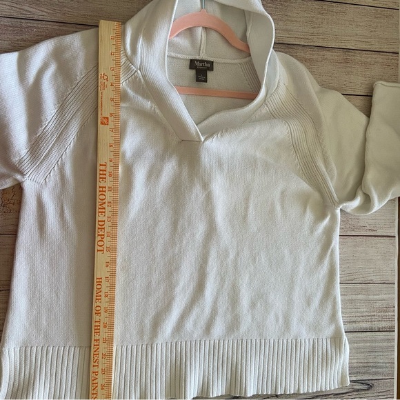 Martha Stewart Hooded White Sweater V Neck Large Pull Over Beachy Chunky - Picture 8 of 9